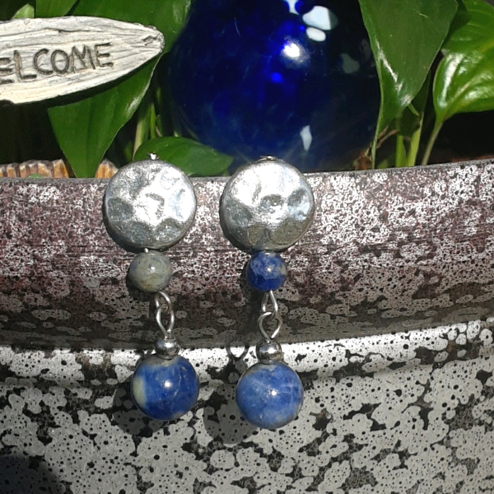 Vintage Sodalite & Silver Earrings Pierced Dangles